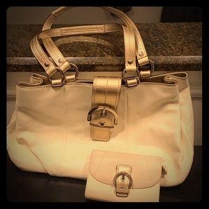 Cream leather Coach handbag and wallet